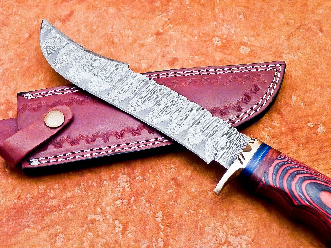 14" Handmade Damascus Steel Bowie Knife – Hardwood Handle