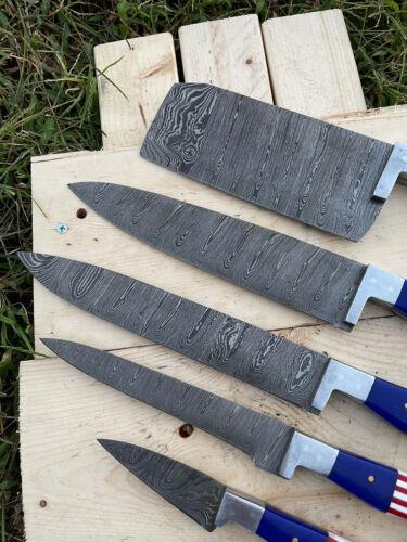 Handmade Damascus Steel Chef Knife Kitchen Set – American Flag, 5-Piece Set