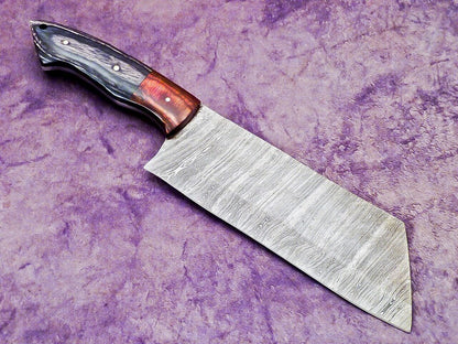 11" Handmade Damascus Steel Chopper Cleaver Knife with Hardwood Handle – Professional Chef Knife