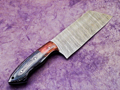 11" Handmade Damascus Steel Chopper Cleaver Knife with Hardwood Handle – Professional Chef Knife