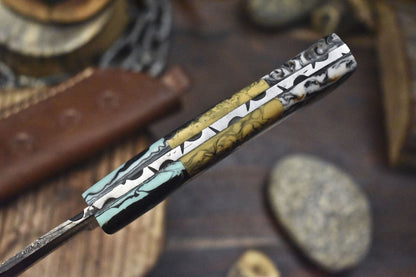 Handmade Twist Damascus Skinner Knife Corian Handle Micarta Bolster for Camping