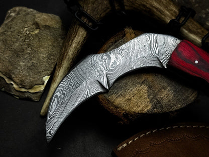 9” Handmade Damascus Karambit Knife Damascus Steel Karambit with Wood Handle