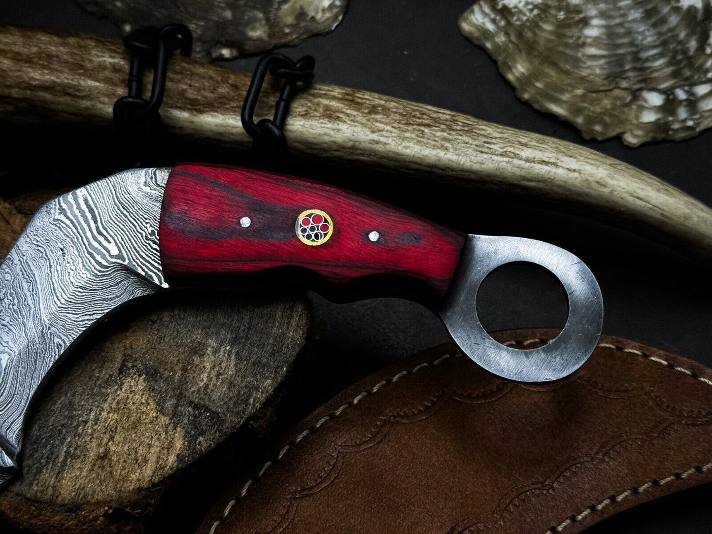 9” Handmade Damascus Karambit Knife Damascus Steel Karambit with Wood Handle