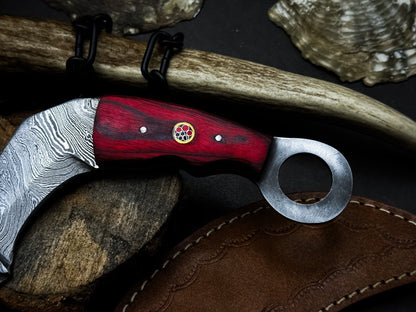 9” Handmade Damascus Karambit Knife Damascus Steel Karambit with Wood Handle