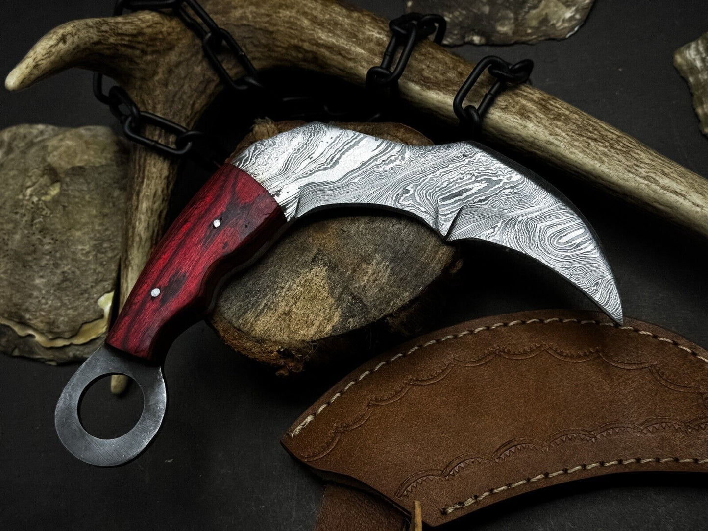 9” Handmade Damascus Karambit Knife Damascus Steel Karambit with Wood Handle