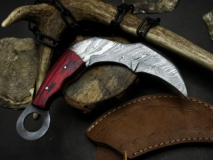9” Handmade Damascus Karambit Knife Damascus Steel Karambit with Wood Handle
