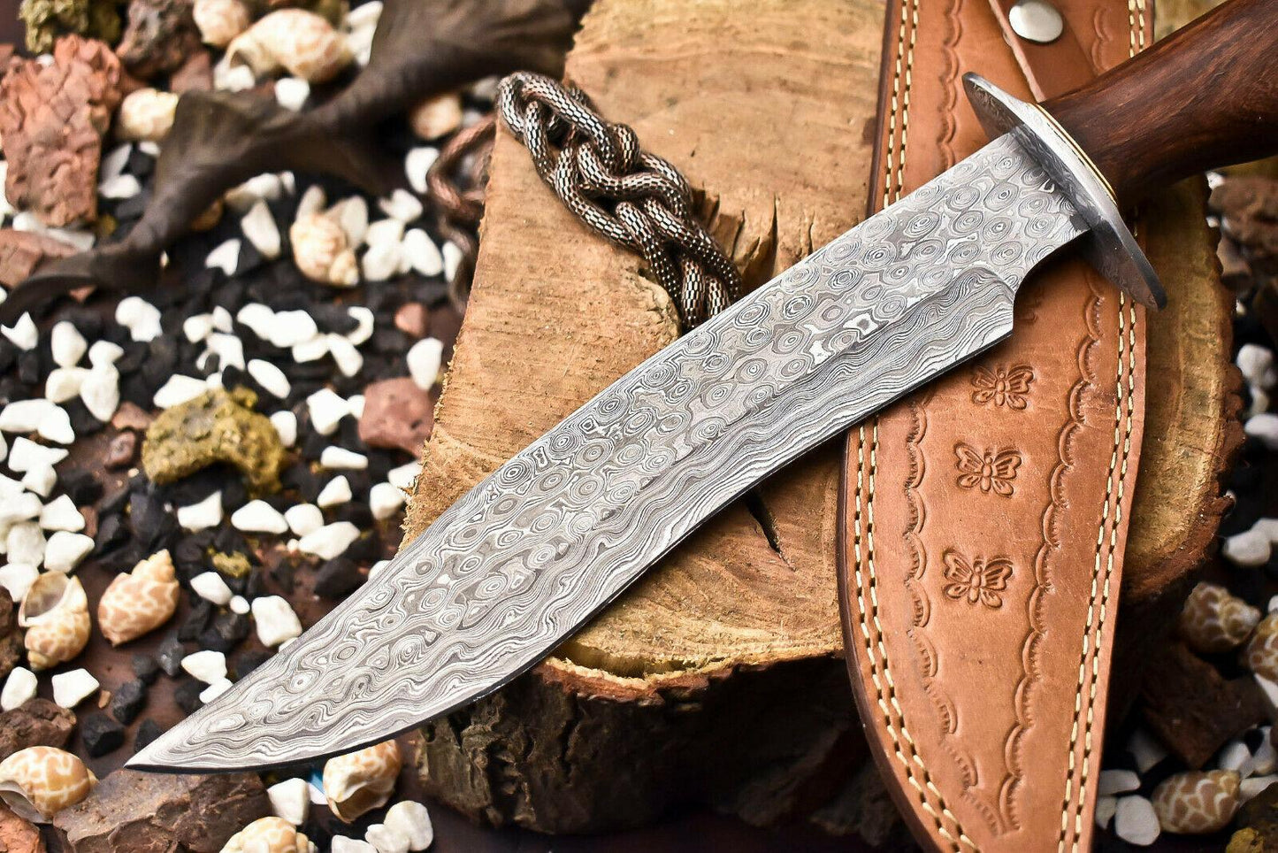 15" Handmade Damascus Steel Bowie Knife with Walnut Wood Handle