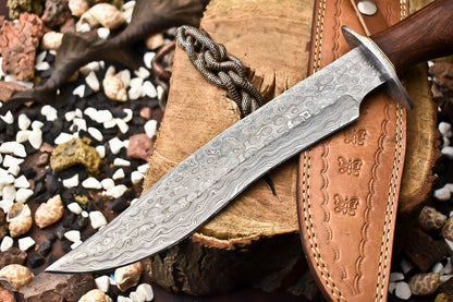 15" Handmade Damascus Steel Bowie Knife with Walnut Wood Handle