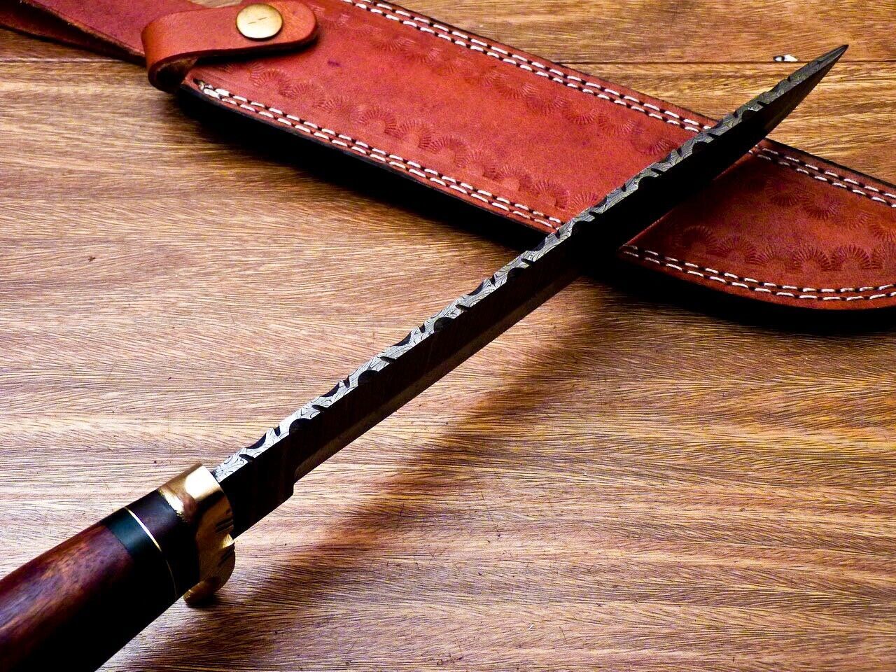 Heritage Forge 14" Handmade Damascus Steel Bowie Hunting Knife with Natural and Hardwood Handle