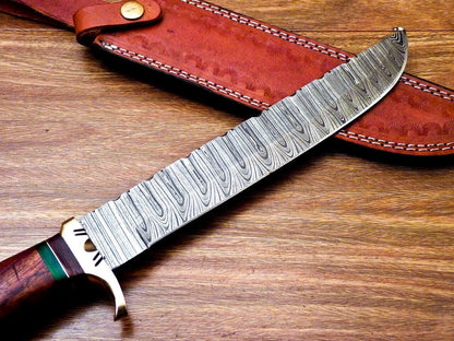 Heritage Forge 14" Handmade Damascus Steel Bowie Hunting Knife with Natural and Hardwood Handle