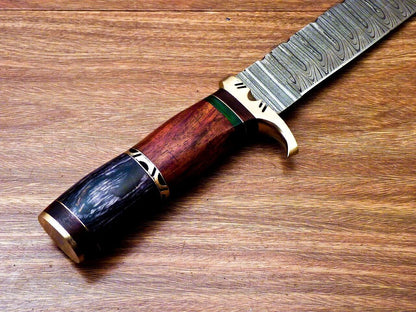 Heritage Forge 14" Handmade Damascus Steel Bowie Hunting Knife with Natural and Hardwood Handle