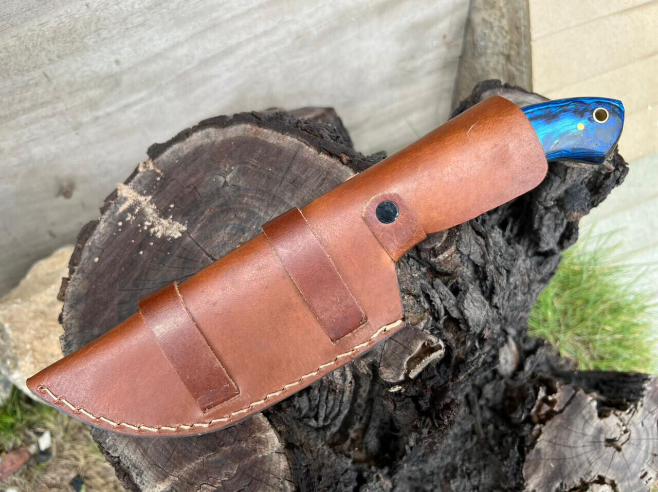 10" Custom Handmade Damascus Steel Tracker Knife | Full Tang with Hardwood Handle & Sheath