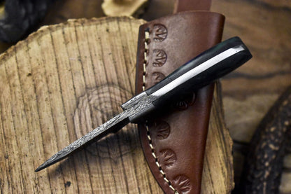 Miniature Twist Damascus Skinner Knife with Corain Handle for Outdoor Use