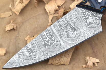 Custom Handmade Forged Damascus Steel Kitchen Chef Knife – Blue & Brown Dollar Sheet Handle