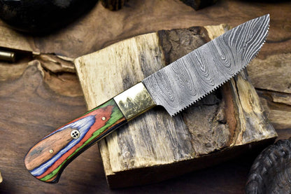 Hand Forged Twist Damascus Chef Knife with Hard Wood Handle & Brass Bolster