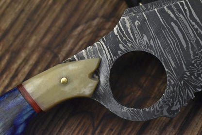Twist Damascus Skinner Knife Hardwood Handle EDC Fixed Blade Veterans Gift