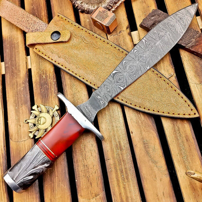 12" Custom Handmade Damascus Dagger Hunting Knife with Camel Bone Handle