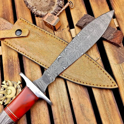 12" Custom Handmade Damascus Dagger Hunting Knife with Camel Bone Handle