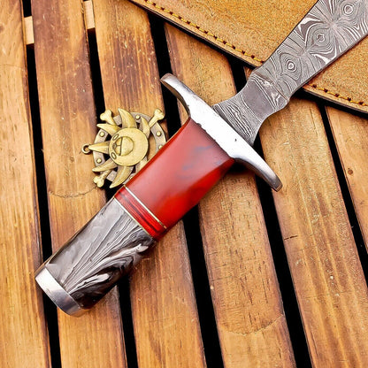 12" Custom Handmade Damascus Dagger Hunting Knife with Camel Bone Handle