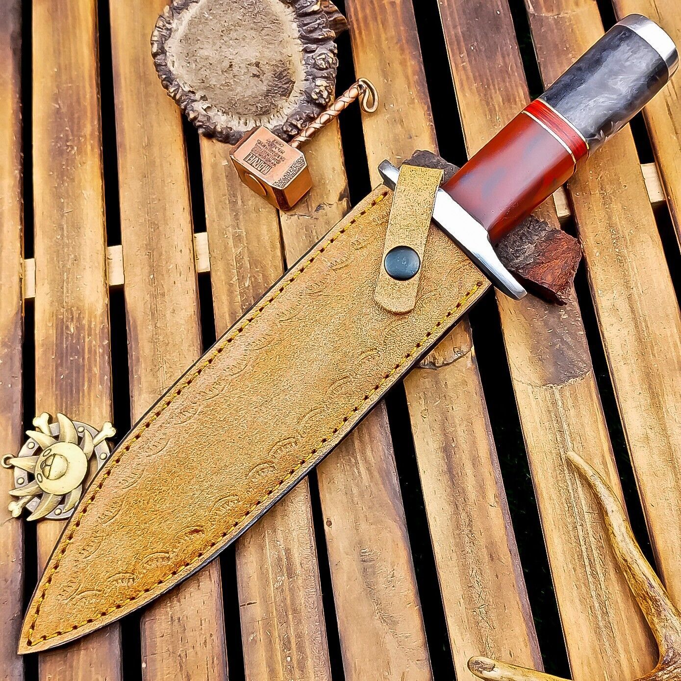 12" Custom Handmade Damascus Dagger Hunting Knife with Camel Bone Handle