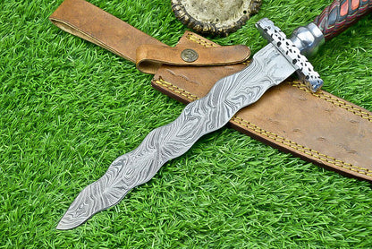 Hand Forged Damascus Steel Kris Dagger with Hardwood Handle