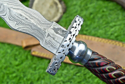 Hand Forged Damascus Steel Kris Dagger with Hardwood Handle