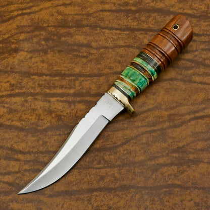Handmade D2 Steel Bowie Hunting Knife | Outdoor Blade with Stained Bone Handle 12"