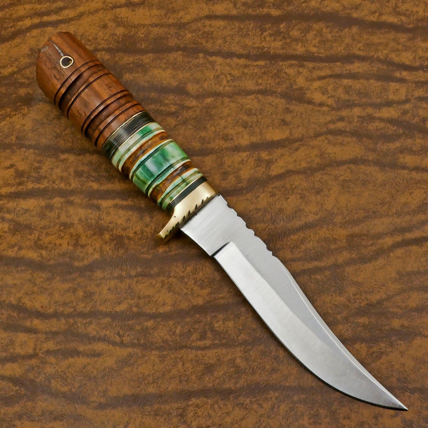 Handmade D2 Steel Bowie Hunting Knife | Outdoor Blade with Stained Bone Handle 12"