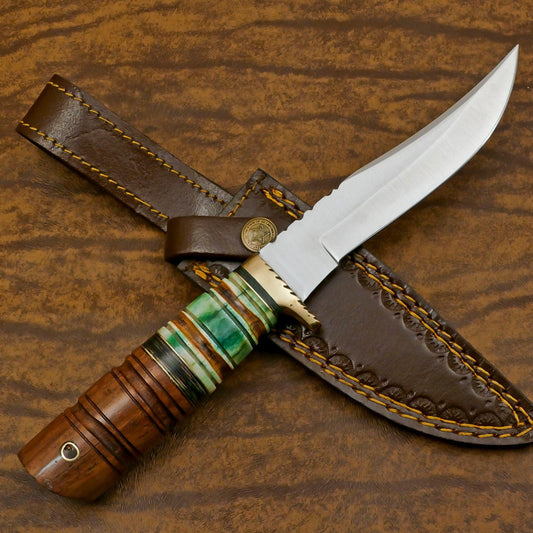 Handmade D2 Steel Bowie Hunting Knife | Outdoor Blade with Stained Bone Handle 12"