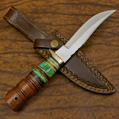 Handmade D2 Steel Bowie Hunting Knife | Outdoor Blade with Stained Bone Handle 12"