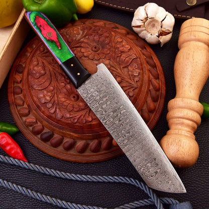 CUSTOM HANDMADE FORGED 1095 DAMASCUS STEEL KITCHEN CHEF KNIFE WOOD HANDLE