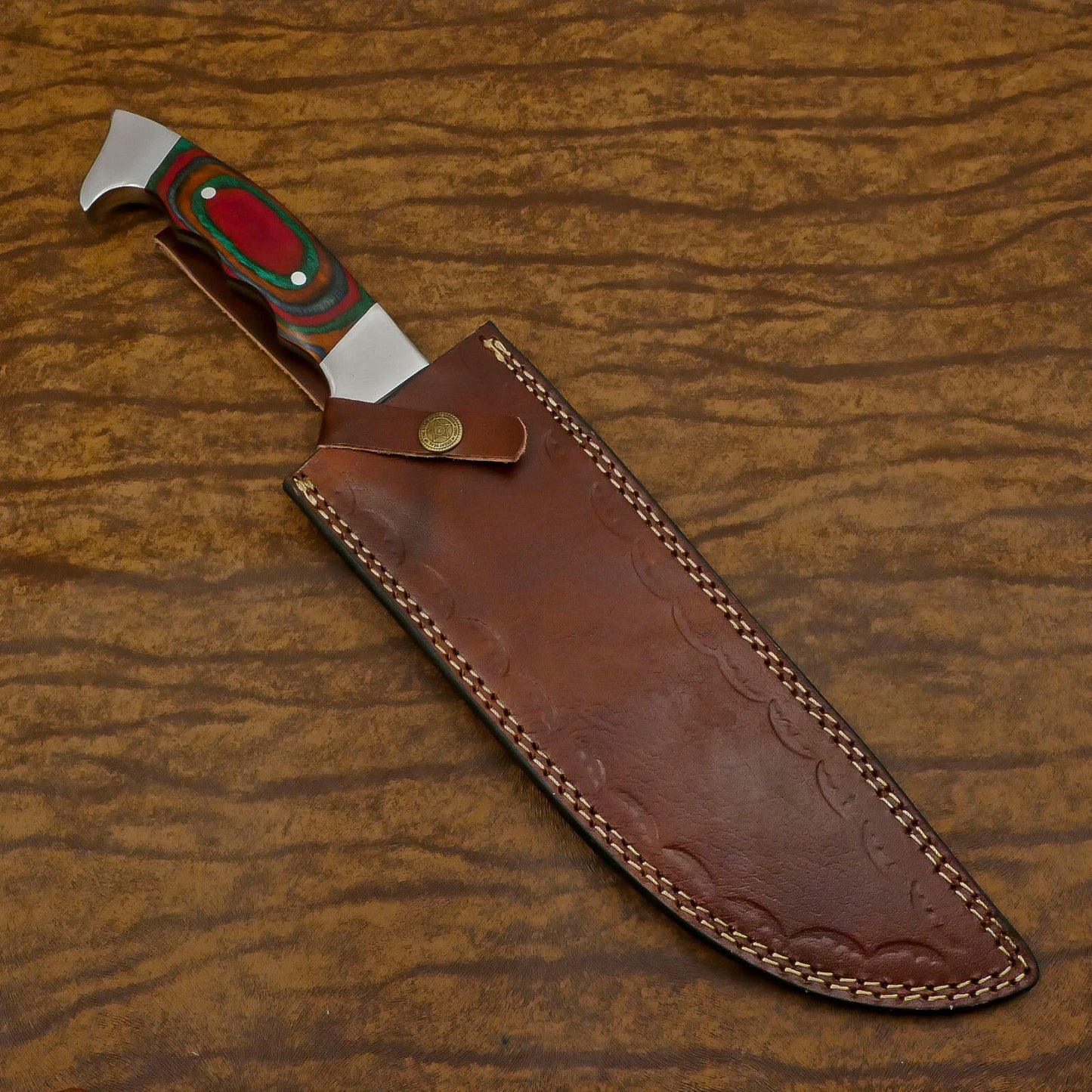 Handmade D2 Clip Point Bowie EDC Hunting Knife – 12" Full Tang with Pakka Wood Handle