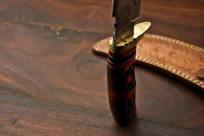 13.5” Handmade Damascus Bowie Knife | Hardwood Handle & Leather Sheath