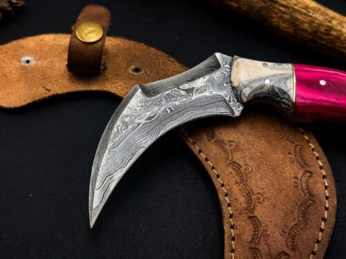 Handmade Damascus Karambit Knife Wood Handle Damascus Karambit With Sheath