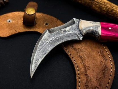 Handmade Damascus Karambit Knife Wood Handle Damascus Karambit With Sheath