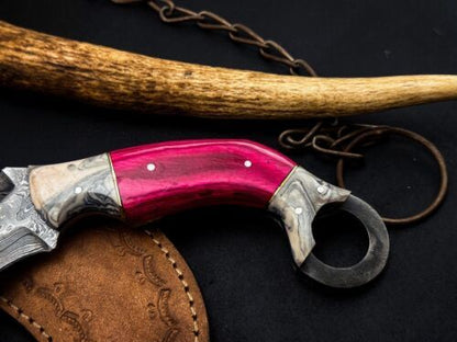 Handmade Damascus Karambit Knife Wood Handle Damascus Karambit With Sheath