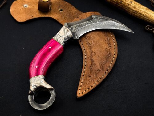 Handmade Damascus Karambit Knife Wood Handle Damascus Karambit With Sheath