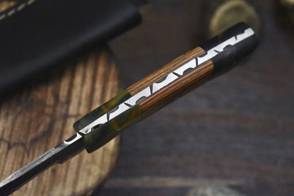 Hand Crafted Twist Damascus Skinner Knife with Olive Wood Handle & Micarta Bolster – 9" Custom Hunting Knife