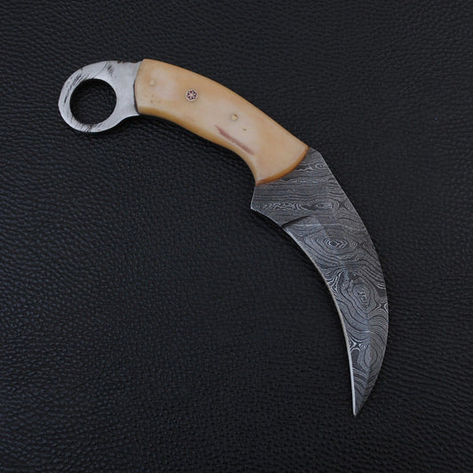 9” Handmade Damascus Karambit Knife  Best Karambit With Bone Handle and Sheath
