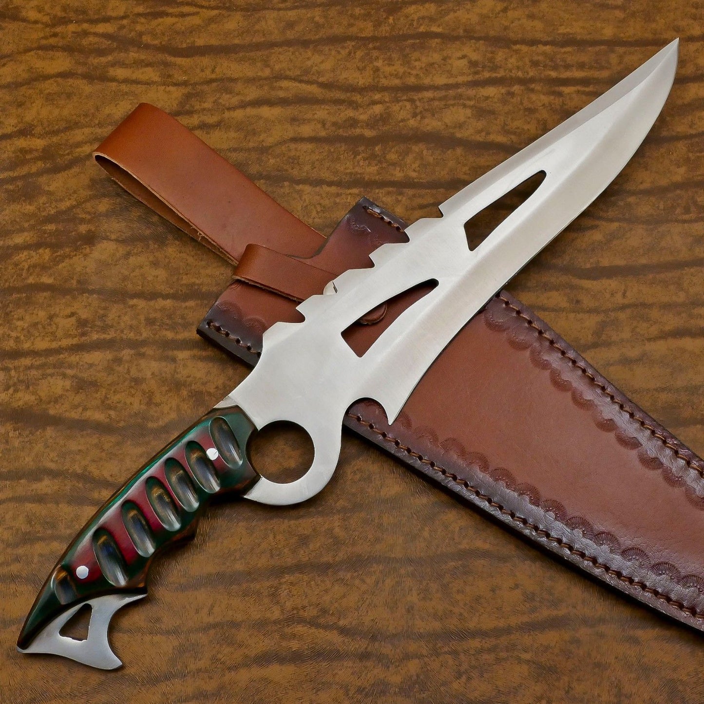Ranger Elite 12-Inch D2 Steel Full Tang Bowie Hunting Knife with Pakka Wood Handle
