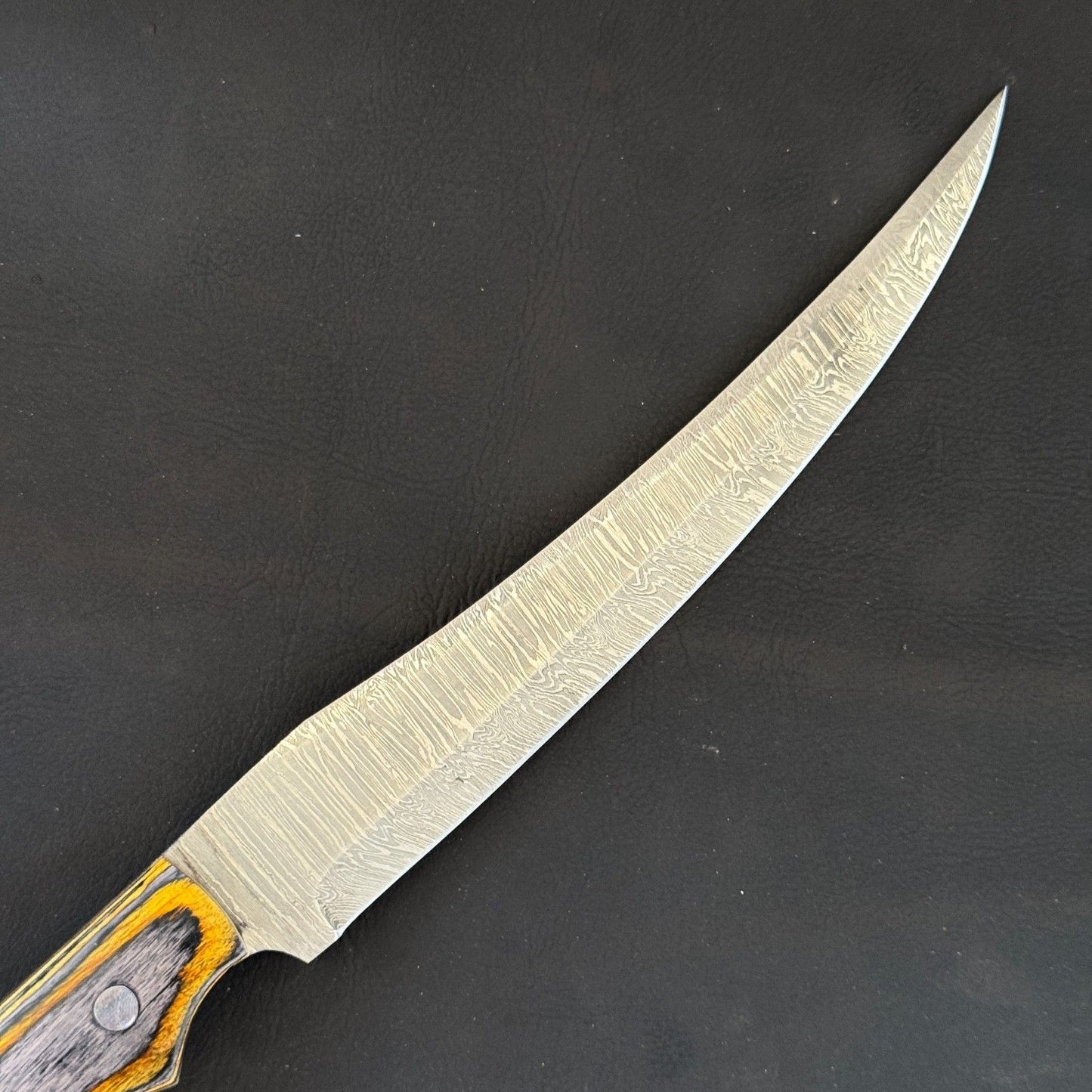 12" Custom Handmade Damascus Fillet Knife with Pakka Wood Handle & Leather Sheath
