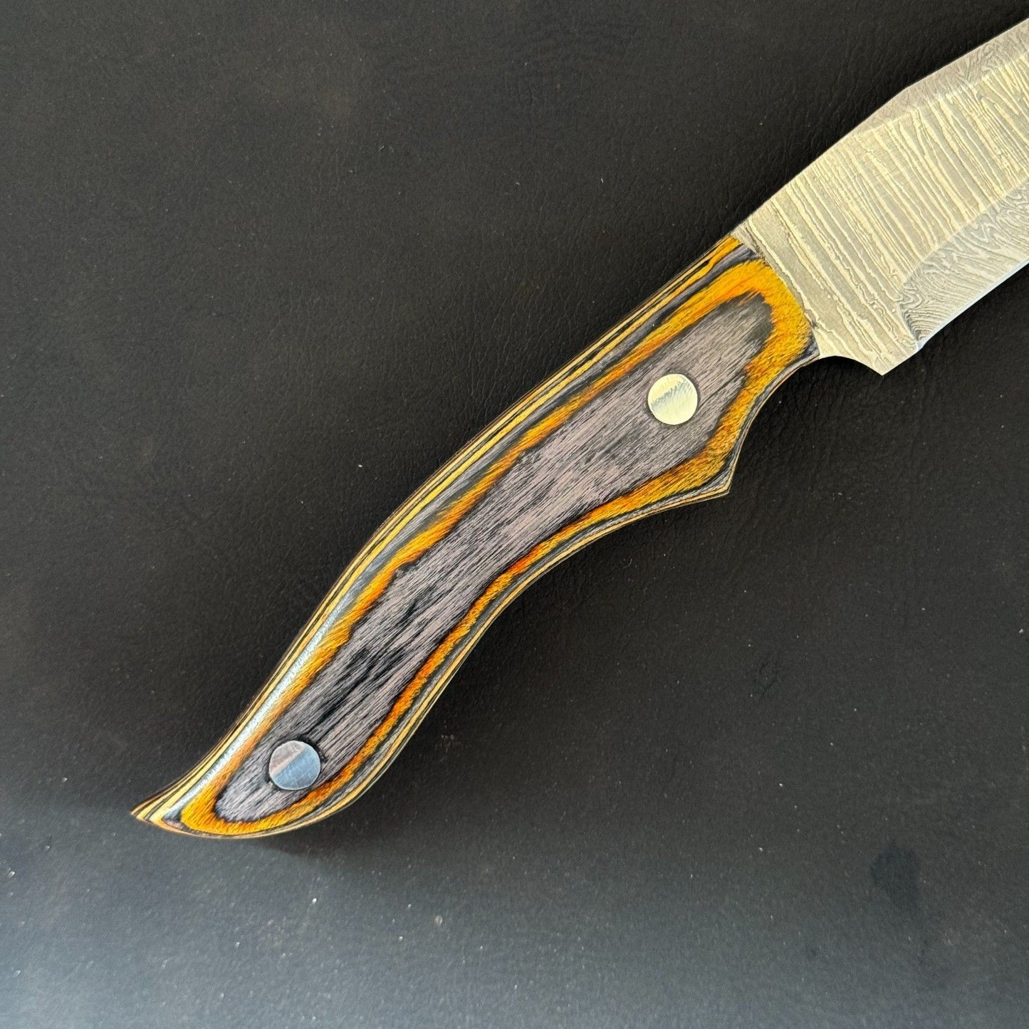 12" Custom Handmade Damascus Fillet Knife with Pakka Wood Handle & Leather Sheath
