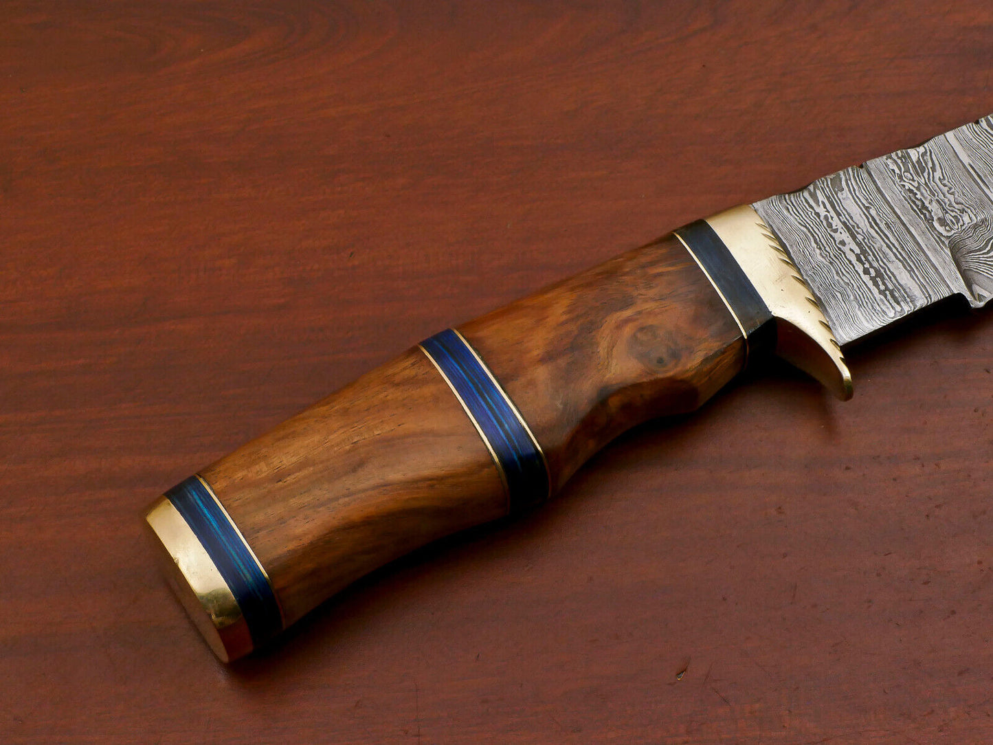 Damascus Steel Bowie Knife – Rose Wood & Pakka Wood Handle, 14" Hunting Knife