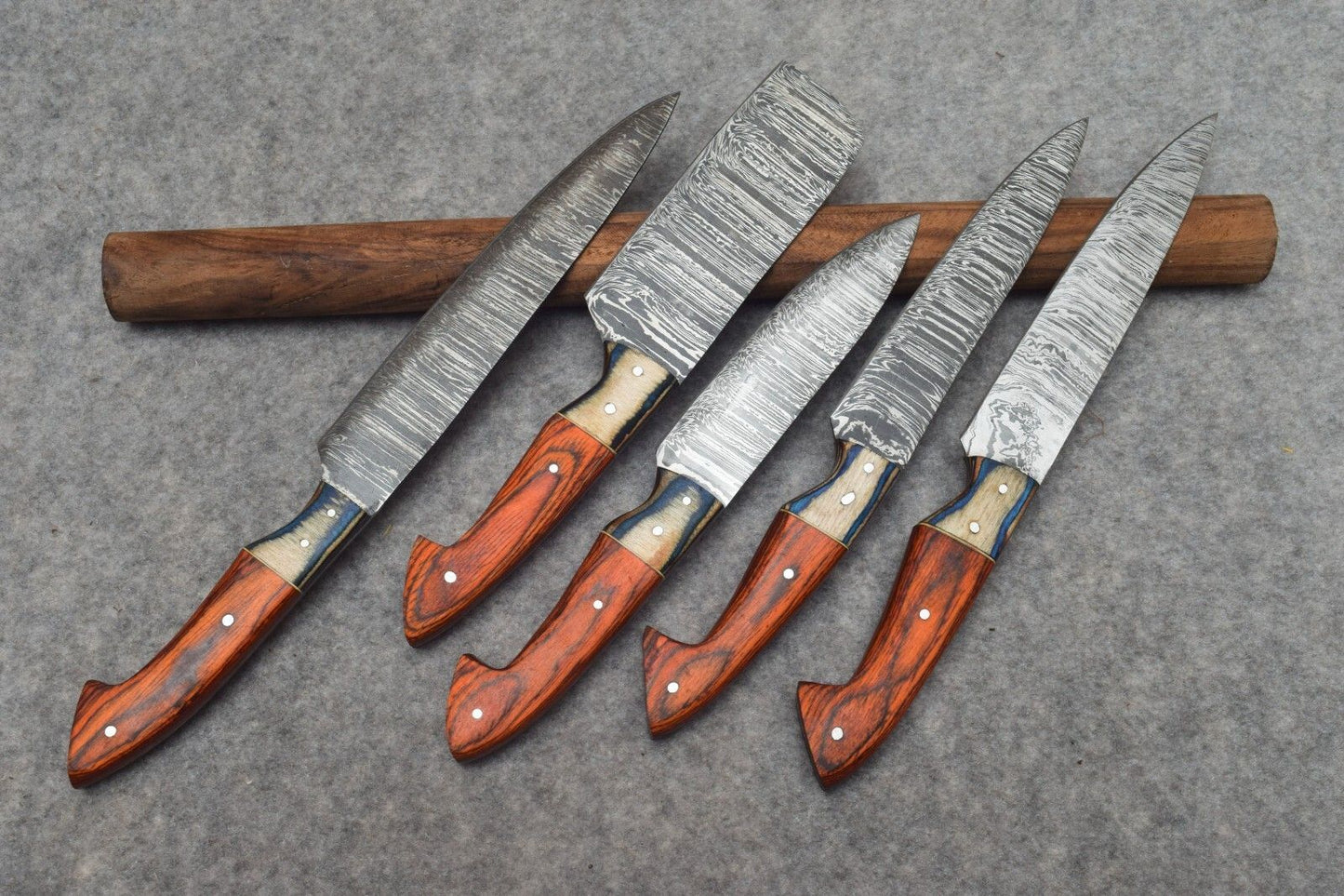 5 Pcs with Leather Roll, Handmade Professional Kitchen Knives