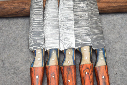 5 Pcs with Leather Roll, Handmade Professional Kitchen Knives