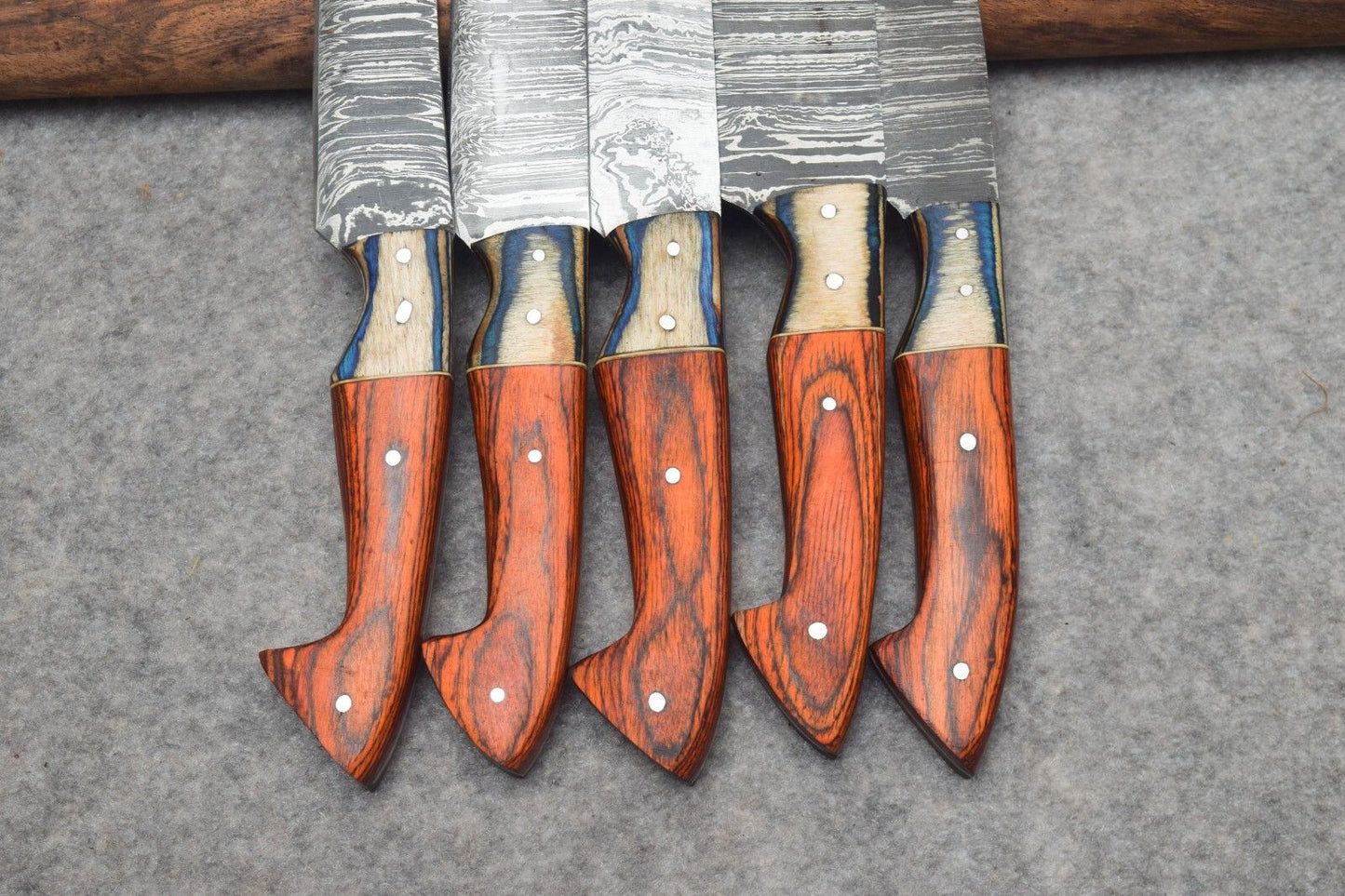 5 Pcs with Leather Roll, Handmade Professional Kitchen Knives