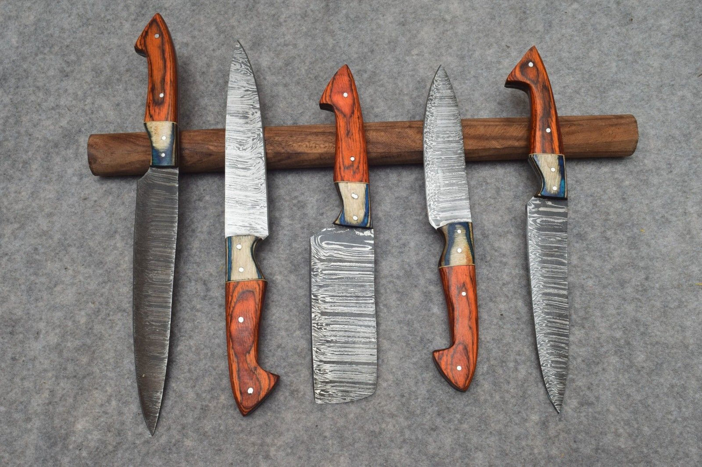 5 Pcs with Leather Roll, Handmade Professional Kitchen Knives