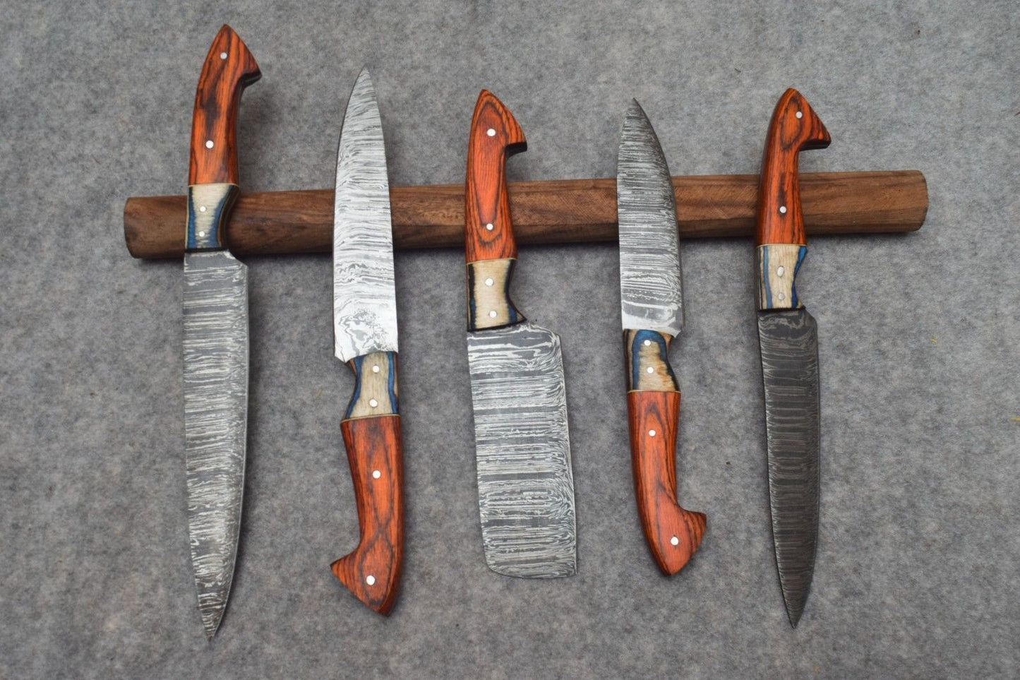 5 Pcs with Leather Roll, Handmade Professional Kitchen Knives
