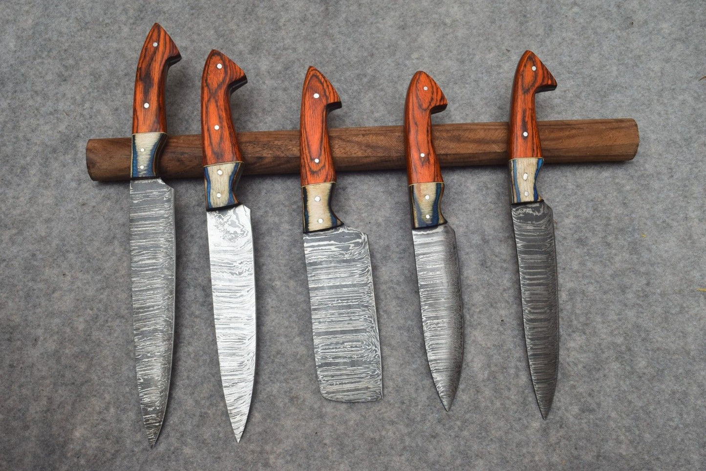 5 Pcs with Leather Roll, Handmade Professional Kitchen Knives
