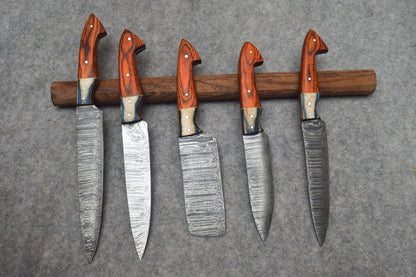 5 Pcs with Leather Roll, Handmade Professional Kitchen Knives